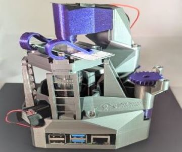 modelo de robot 3D con componentes electrónicos y diseño moderno.